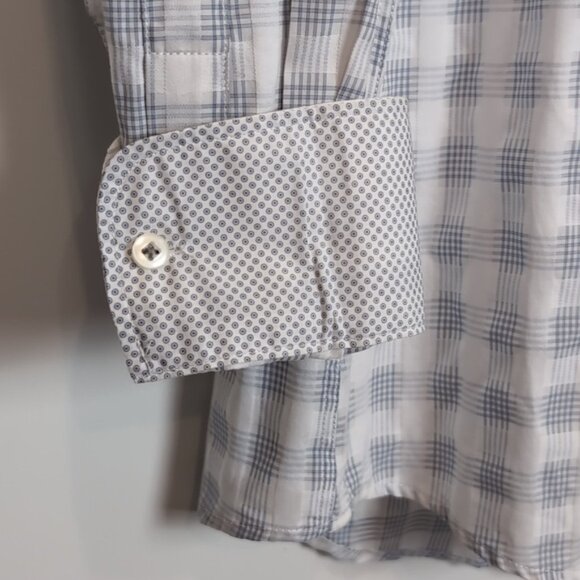 Jhane Barnes Button Down Shirt Checkered Plaid Cotton Flip Convertible Cuffs - Picture 4 of 11